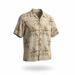 Boca Classics Men's Tropical Palm Print Beige Short Sleeve Shirt. Size 3X